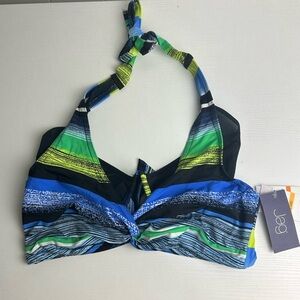 Blue / Lime Green Underwire Swimsuit Bikini Halter Top 32- 34 D Medium/Large JAG